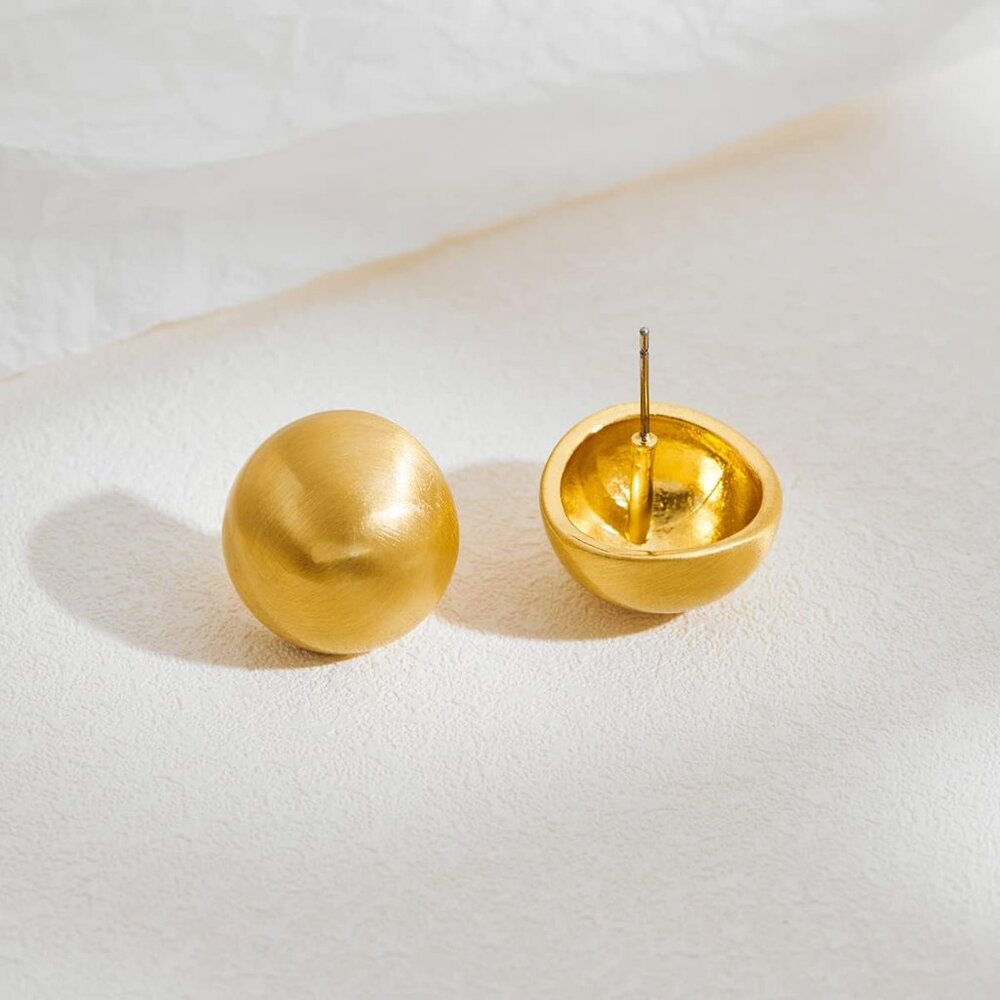 Stud Earrings for Women Half-ball Mattle Gold Sliver Studs Gold Brushed Button E - Picture 5 of 7